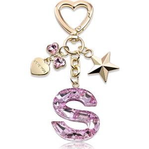 Cute Bling Keychain initial Letter Butterfly Star Pink Purple Gift for Women Girls Bag Cup Charms Accessories