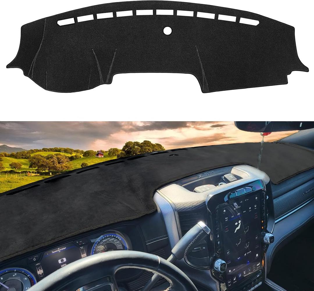 Dash Cover Compatible with Dodge RAM 1500 2500 3500 2019-2023 2024 2025 Dash Pad Dashboard Mat Carpet Protector (Not Fit for Classic) (Black)
