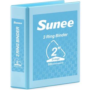 SUNEE 3 Ring Binder 2 Inch D Ring, Clear View Binder Three Ring PVC-Free (Fit 8.5x11 Inches) for School or Office Supplies, Sky Blue, 1 Pack