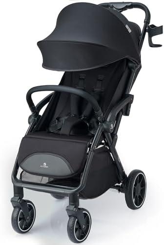 ACCOMBE Compact Travel Stroller, Self-Folding Lightweight Stroller with Oversized Canopy, Adjustable Backrest, Newborn Pushchair for Toddler 0-36