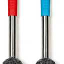 2PCS Steel Wool Scrubber with Handle Rustproof, Cast Iron Scrubber, Stubborn Messes Pot Brush, Remove Dirt for Cleaning Stoves,Sinks Dishes Grills Bowls & Metal Wire Sponge for Kitchens,Bathroom