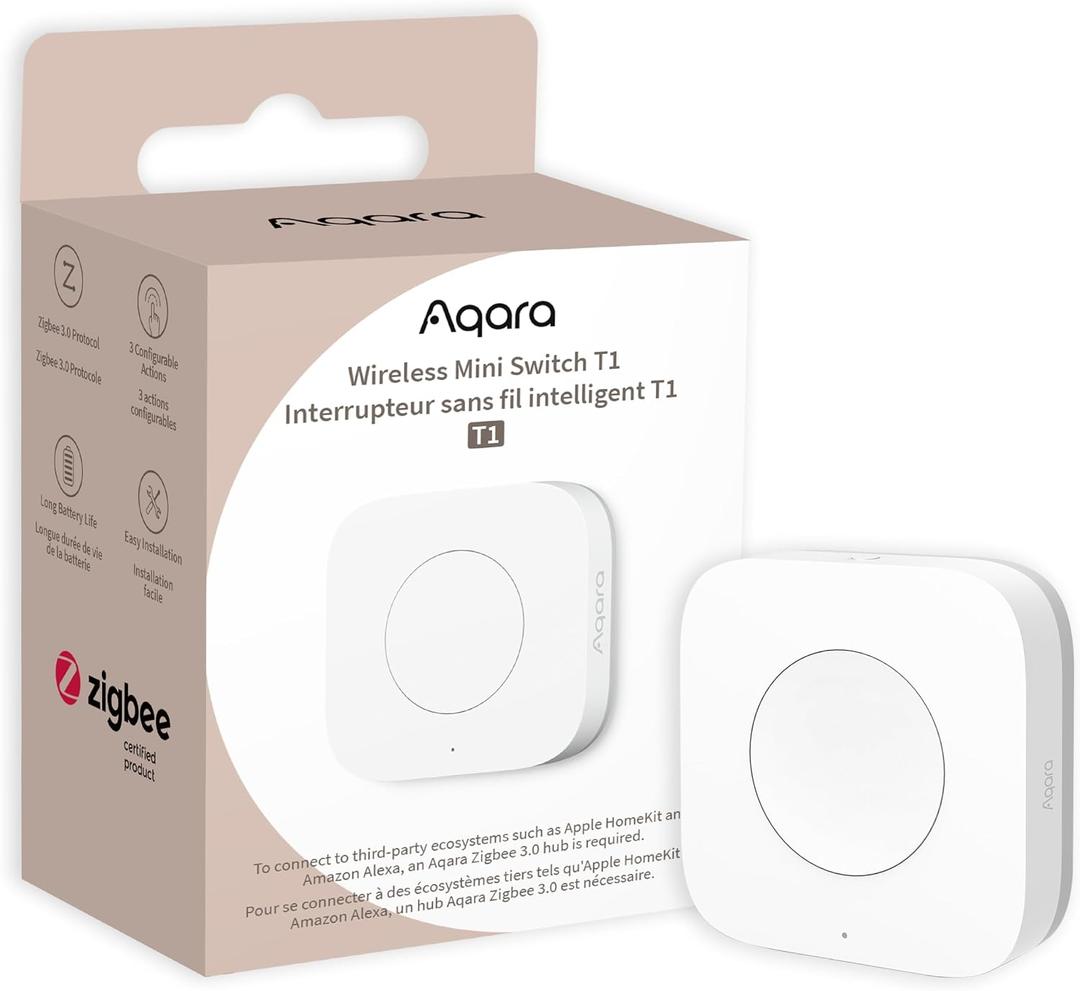Aqara Zigbee 3.0 Wireless Mini Switch T1, Requires Aqara Hub,Versatile 3-Way Control Button for Smart Home Devices, Compatible with Apple Homekit, Works with IFTTT(OTA Update Support)