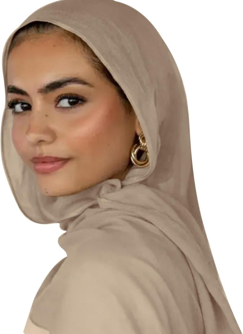 ANKOMINA Women Soft Cotton Muslim Jersey Hijab Head Wrap Scarves Fashion Long Scarf Shawls (Apricot(modal))
