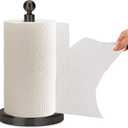 Paper Towel Holder Countertop, Standing Paper Towel Roll Holder for Kitchen Bathroom, with Weighted Base for One-Handed Operation, No Wobbly (Stainless Steel Base, Black)