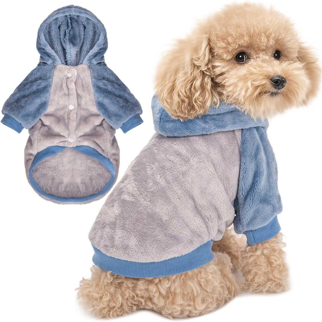 FabriCastle Dog Hoodie Sweater for Small Dogs Boy and Girl, Small Dog Clothes XS XXS Puppy Sweatshirt, Pet Outfit, Cat Clothing Super Soft Warm Snap On Closure (Lightgrey-Blue, X-Large)