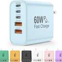 USB C Charger Block, 60W 5 in 1 Charging Blocks, PD 3.0 Fast Charger, QC 2A Blue Wall Plug Multiport Type C Charging Block for iPhone 17 16 15 14 13 12 Pro Max, iPad, iPod, Samsung, AirPods Pro
