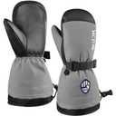 MCTi Kids Mittens Waterproof Winter Ski Warm Sherpa Fleece Lined Removable Insert (Grey), Size: XX-Small(Fits 5-7 years)