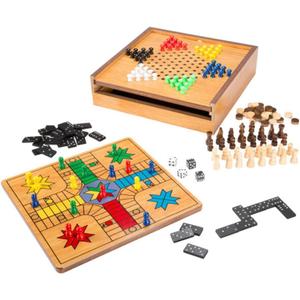 7-in-1 Combo Board Game and Chess Set - with Ludo, Backgammon, Checkers, Chinese Checkers, Dominoes, and Tic-Tac-Toe - by Hey! Play!