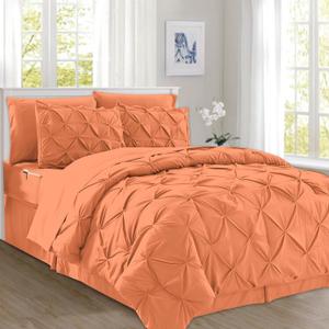 Elegant Comfort 8-Piece Pinch Pleated Comforter Set - All Season Complete Bed in a Bag, Includes 4pc Smart Sheet Set, Bed Skirt, Comforter, Matching Pillowcases and Shams, King/Cal King, Coral