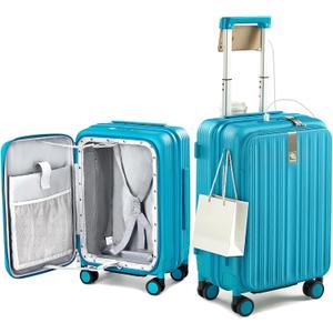 Hanke Top Opening 20" Carry On Luggage Expandable Hard Shell Caribbean Blue, 20 Inch EXT