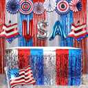 4th of July Independence Day Patriotic Party Supplies Set USA Hanging Paper Fans Foil Fringe Curtains Backdrop Metallic Tinsel Table Skirt USA Flag Foil Balloon for Independence Day Party Supplies