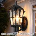 20’’ Extra Large Outdoor Wall Light Fixture, Exterior Wall Lantern Sconce | Waterproof, Rust-resistant, Matte Black, Water Ripple Glass, Quick & Easy Installation, Retro & Traditional