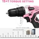 AVID POWER 20V Cordless Drill Set for Home DIY & Beginner Projects - Lightweight Power Drill with Battery Charger & 22 Bits, Variable Speed, 3/8" Keyless Chuck, Ideal for Furniture Assembly (Pink)
