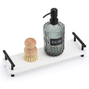Segbeauty 12x4in Bathroom Tray, Absorbing Quick Dry Stone Drying Mat With Handle, Diatomaceous Sink Caddy Vanity Soap Organizer Holder, Kitchen Counter Bathroom Decor (White)