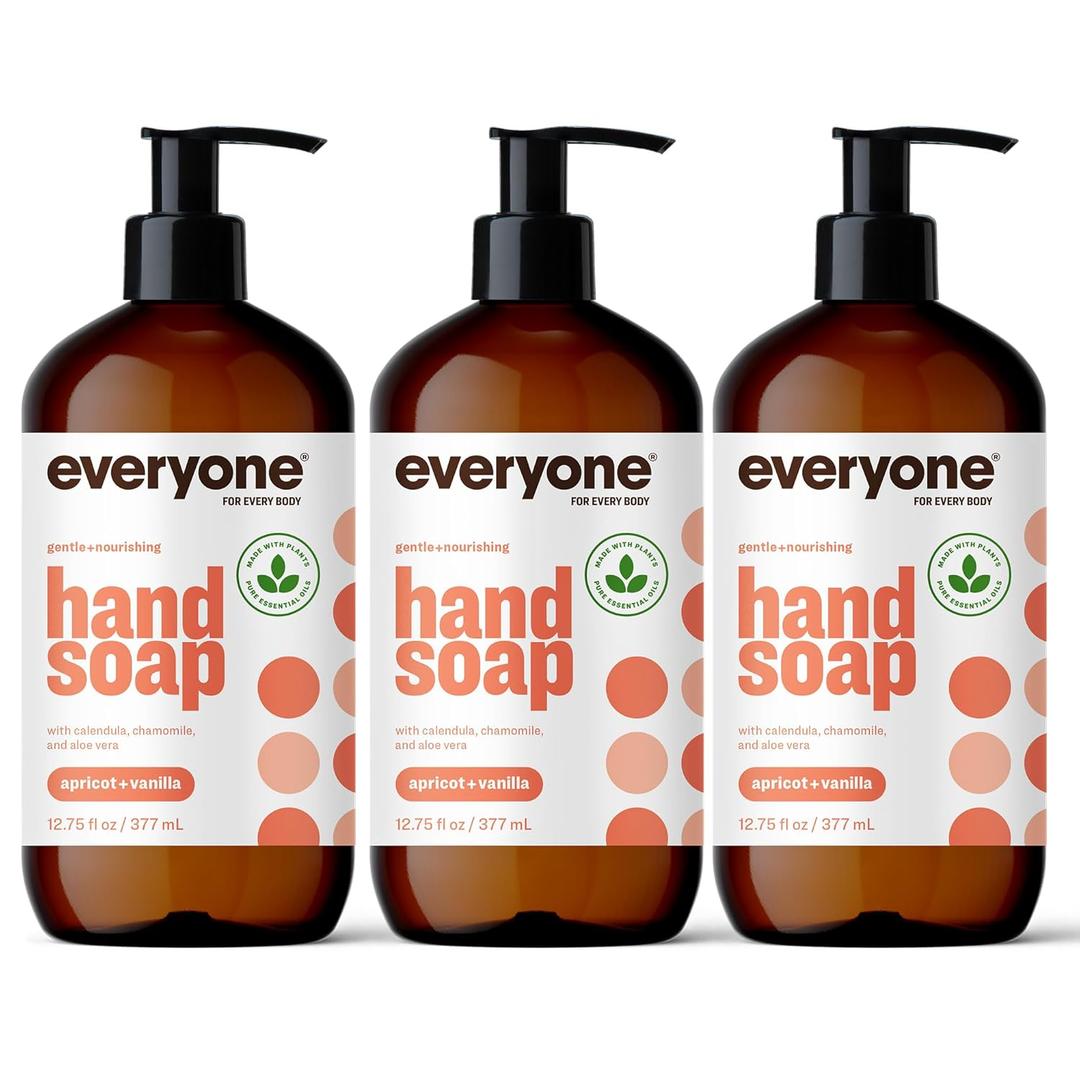 Everyone Liquid Hand Soap, 12.75 Ounce (Pack of 3), Apricot and Vanilla, Plant-Based Cleanser with Pure Essential Oils