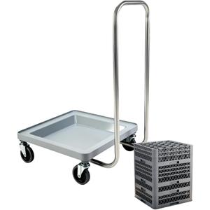 Heavy-Duty Dolly for Dish Rack and Glass Rack, 330 lbs Load Capacity, 31" Foldable Handle, 360 Rotatable Silent Rubber Wheels, Warewashing Rack Dolly for Kitchen and Restaurants