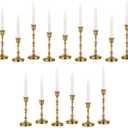 Brass Candlestick Holders Vintage: Set of 15 Gold Taper Candle Holder Metal Candle Sticks Holder Antique Decoration for Dinning Table Mantel Wedding Centerpieces Christmas Party
