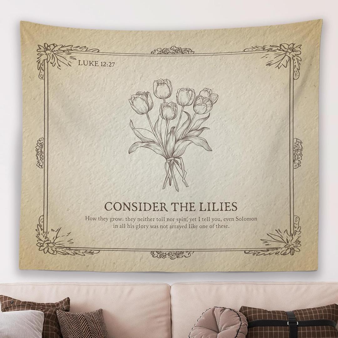 MNASAIOO Christian Floral Vintage Wall Tapestry Hanging for Bedroom, Rustic Lily Easter Boho Bible Verse Scripture Religious Tapestries Wall Hanging Decor Gifts for Women Living Room Home Prayer Room 50x60in (flower-1)