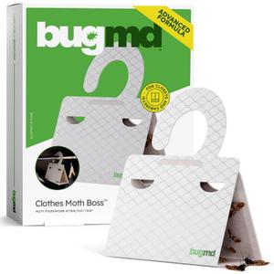 BugMD Clothes & Pantry Moth Traps (6 Count) Sticky Glue Pheromone-Based Repellent for Closets, Cabinets & Wardrobes Non-Toxic - White