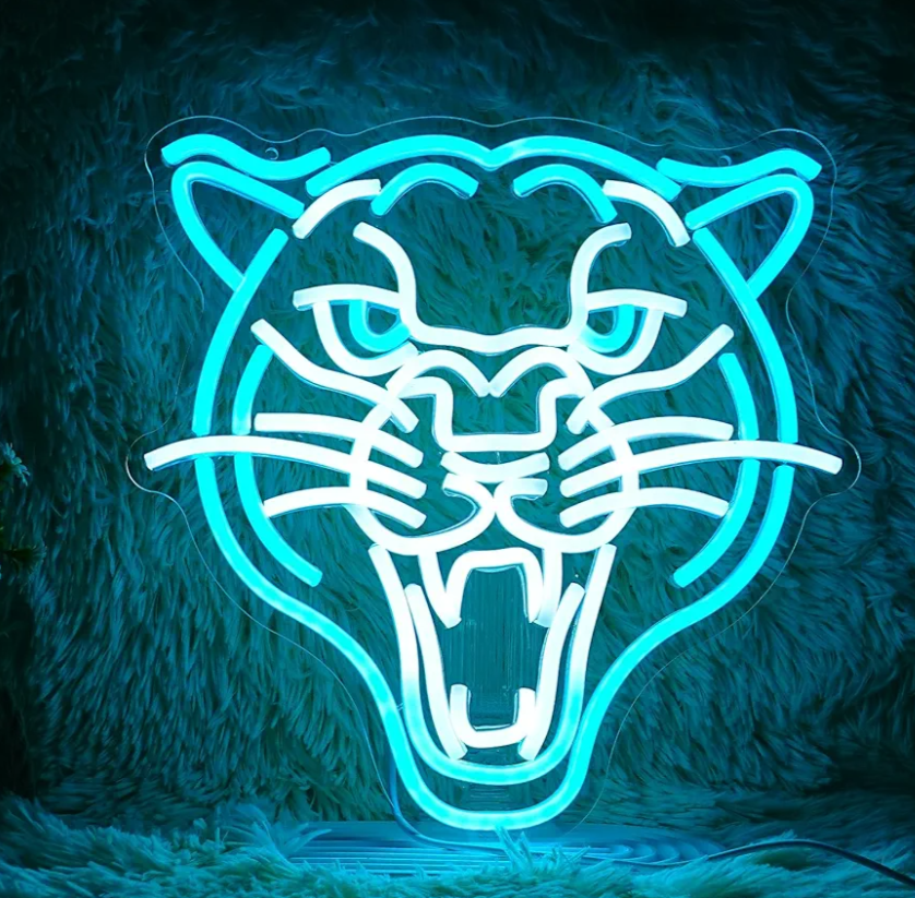 Leopard Neon Sign Dimmable LED Animal Signs for Wall Decor White Ice Blue Cool Leopard Neon Light USB Powered Light Up Leopard Sign for Living Room Man Cave Toy Shop Game Room Decor (12.8''*12.8'')