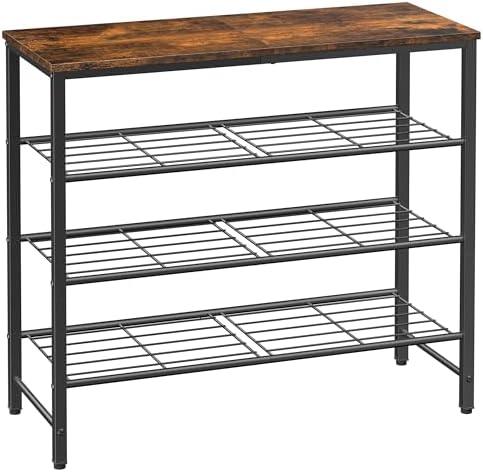 Kitsure Shoe Rack for Closet, Rustic Brown Shoe Organizer with Leveling Feet, Sturdy & Rust-Proof Shoe Storage for Entryway, Bedroom, Living Room, 29.5" x 11.4" x 24.8", Brown