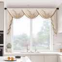 ELKCA Luxury Cream Velvet Curtain Valances for Living Room with Beads(79inch,1 Panel)