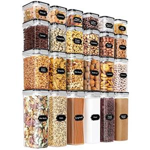 PRAKI Airtight Food Storage Containers Set with Lids - 24 PCS, BPA Free Kitchen and Pantry Organization, Plastic Leak-proof Canisters for Cereal Flour & Sugar - Labels & Marker