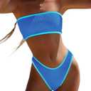 YIMISAN Women's Two Piece Bandeau Swimsuit Ribbed Strapless Tube Bikini Top with Mid Waist Cheeky Bottom Bathing Suit XS