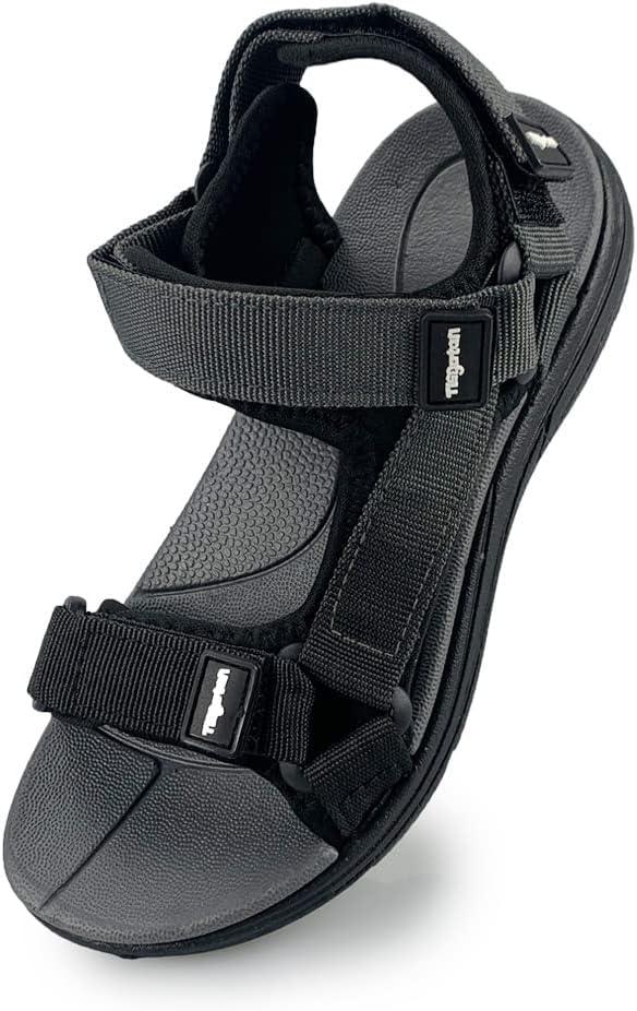 TISGOTAN Kid Sandals Open Toe Boy Hiking Outdoor Sports Teen Youth Water Beach Summer Sandals with Straps Size 3 Big Kid BlackGrey