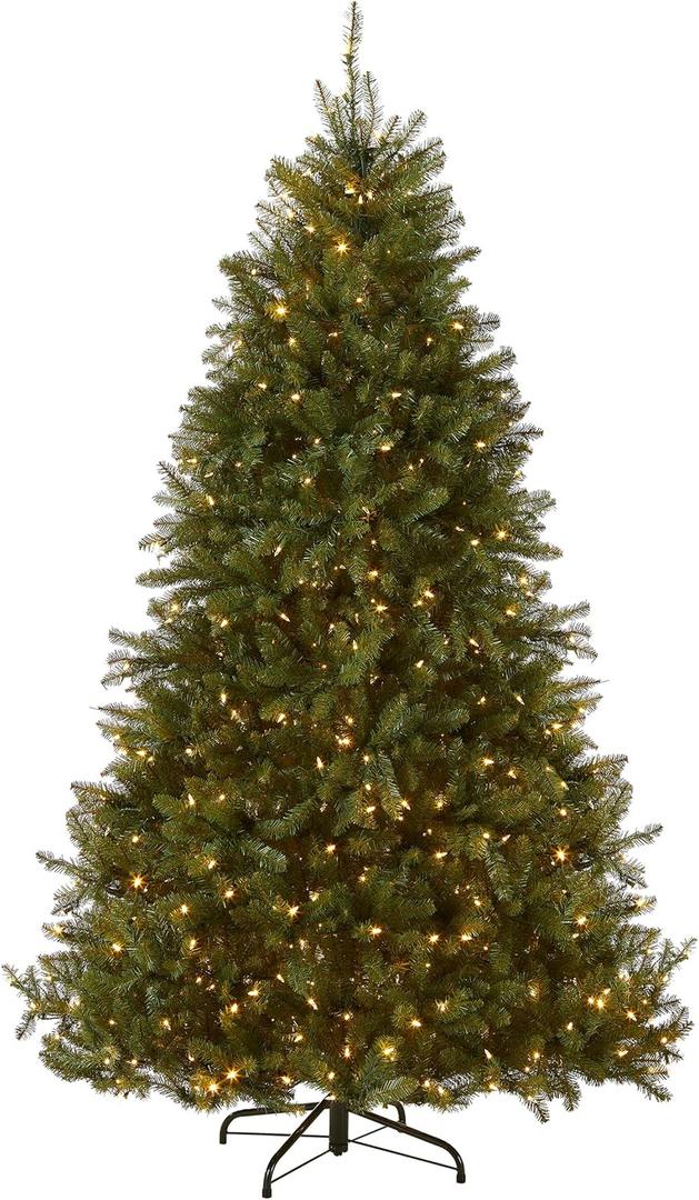 National Tree Company 6 ft Pre-Lit Dunhill Fir Artificial Christmas Tree, 700 LED Lights, 2,514 Tips, Foot Pedal, 10 Light Functions, Includes Stand, Green