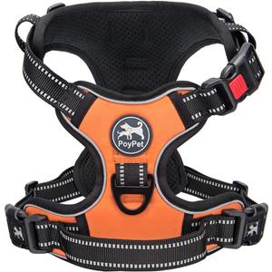 PoyPet No Pull Dog Harness, No Choke Front Lead Dog Reflective Harness, Adjustable Soft Padded Pet Vest with Easy Control Handle for Dogs (Orange, M)