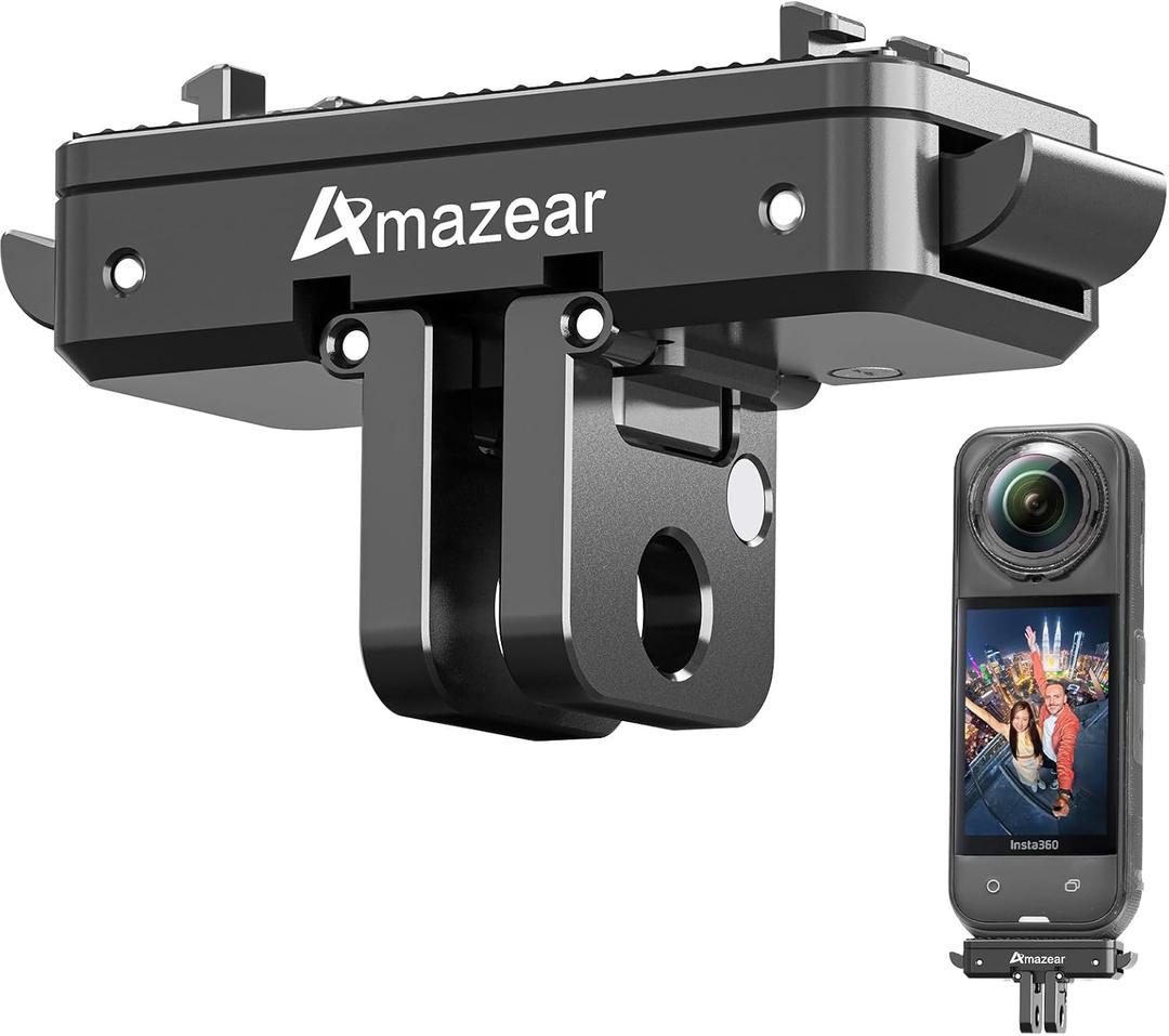 AMAZEAR Metal Magnetic Quick-Release Mount for Insta360 X5 X4 Air Accessories, Insta 360 X5 / Ace Pro 2 Aluminum Alloy QR Adapter with Go-Pro and 1/4"-20 Threaded Mount, Black