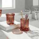 2 Pack Qtip Holder - Apothecary Jars with Lids, Bathroom Organizers and Storage Canister for Cotton Balls,Swabs,Floss Picks,Hair Ties,Clear Glass Vintage Bathroom Decor Jar Set (Brown)