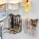 2 x Wall-mounted Makeup Organizers, 16-Slot Eyeliner Lip Liner Organizer Holder, Makeup Organizer for Brush, Makeup Pencils, Concealer Pencil Display Case for Vanity Bathroom (Transparent White)