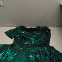 Women Halloween Mermaid Costume Short Sleeve Shiny Scaled Dress (Medium, Green)