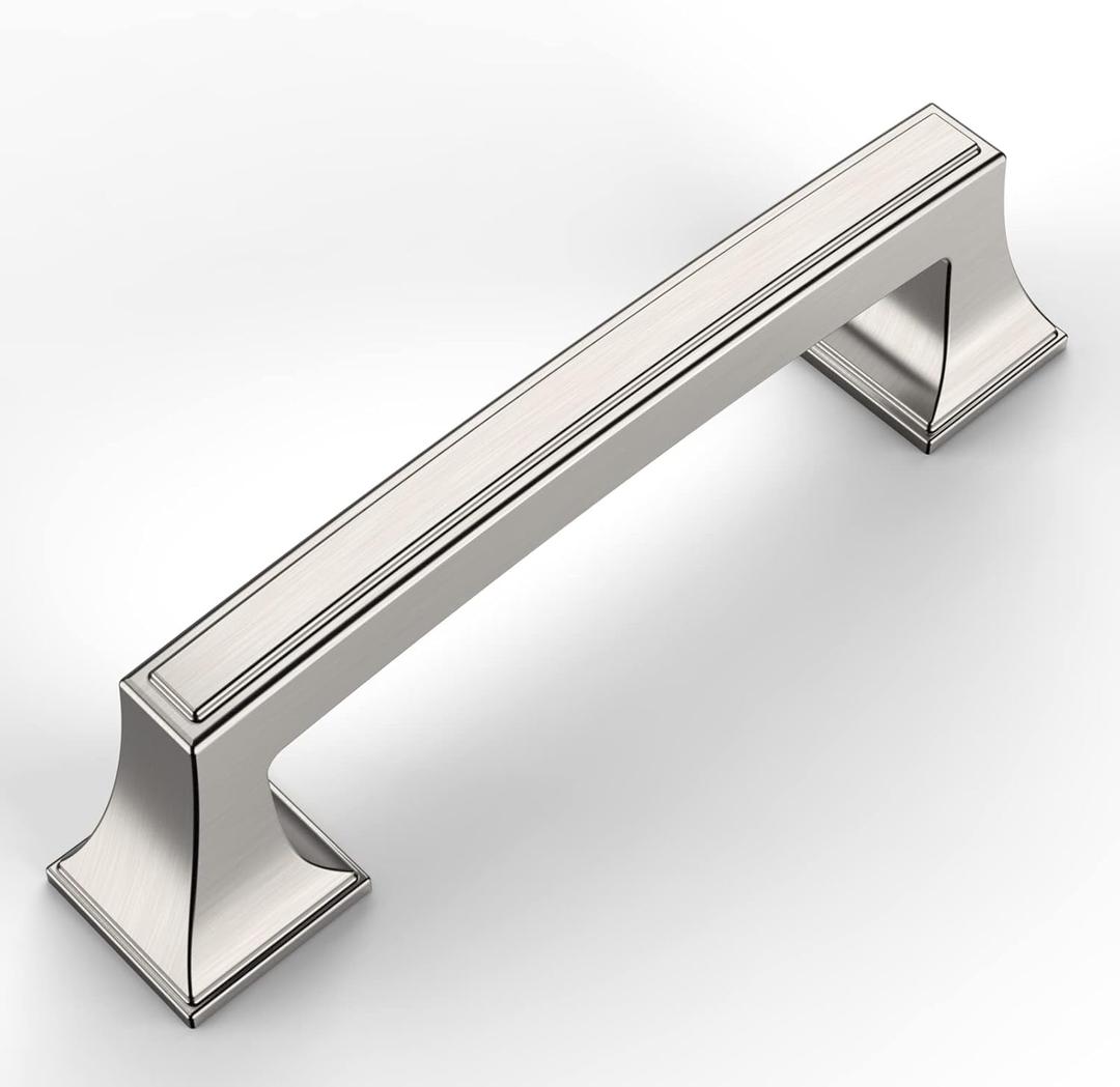 Amerdeco 10 Pack Brushed Satin Nickel Cabinet Pulls 3-3/4 Inch(96mm) Hole Center Cabinet Hardware Kitchen Cabinet Handles for Bathroom Drawer Pulls Dresser Pulls ZH0010
