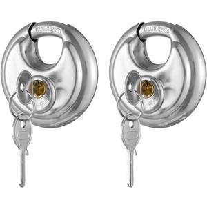 Keyed Alike Discus Padlock, Stainless Steel Storage Unit Lock,2-3/4 in.Wide,3/8 in. Diameter Shackle, Disc Locks for Sheds, Garages and Fence2Pack