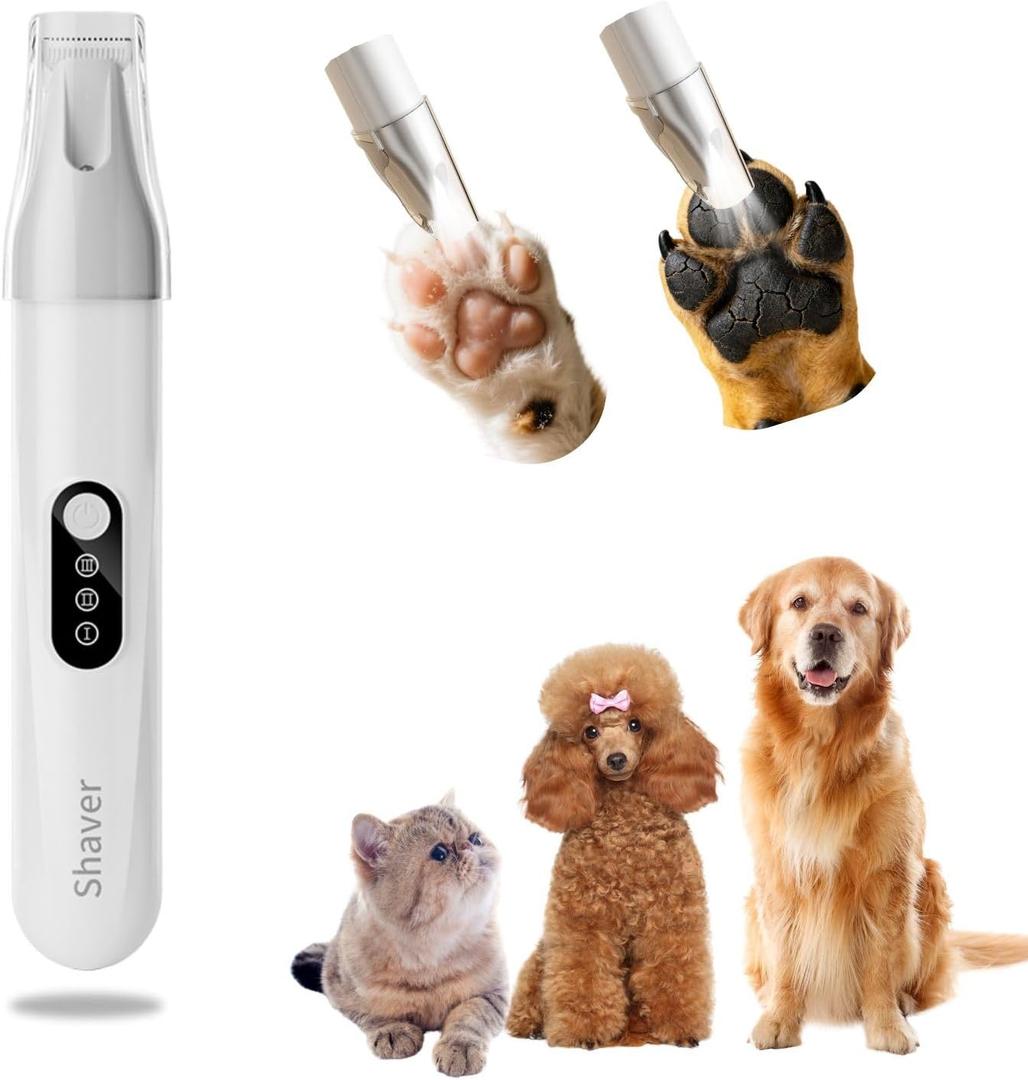Dog Paw Trimmer with 3-Speed, LED Light Paw Trimmers for Dog's Feet with Hair Catcher, 35dB Low Noise Paw Trimmer for Small Large Dogs,18mm R-Shaped Ceramic Blade, White