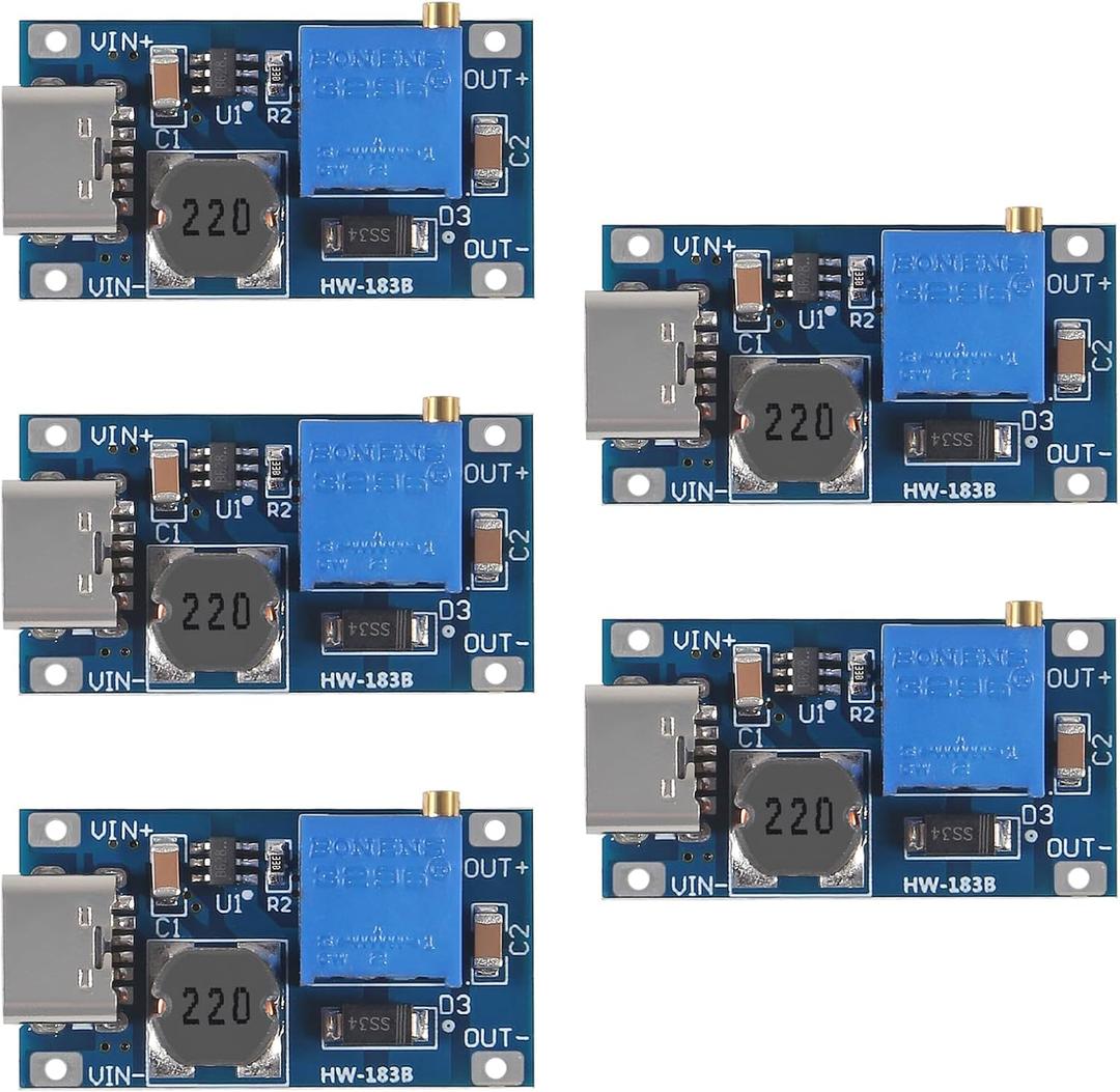 AITRIP 5pcs Type-C MT3608 DC-DC Adjustable Boost Module 2A DC DC Boost Step up Converter Module 2V-24V to 5V 9V 12V 28V Power Module Booster
