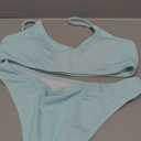 Fanuerg Women's Ribbed Bikini Sets Scoop Neck Cheeky Swimsuit Textured Two Piece Bathing Suit Mint Blue size L 