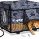Heated Cat House for Outside, Waterproof Awning & Escape Door Heated Cat Houses for Indoor/Outdoor Cats in Winter, Elevated & Insulated Outdoor Cat Shelter for Feral Cat(Black Camo, 16.5"x12.6"x13")