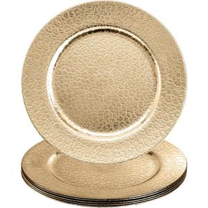 Kingrol Set of 6 Gold Plastic Charger Plates, 13" High-Shine Round Decorative Underplates with Alligator Texture, Warm Gold Table Setting for Wedding & Events, Not for Food Contact