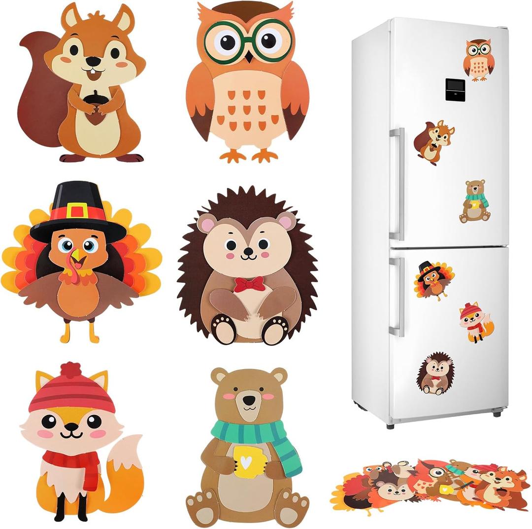 Copkim 48 Sets Fall Animals Crafts for Kids Refrigerator Magnet Craft DIY Kit Make Fun Activities Project for Toddlers Fall Autumn Harvest Classroom Home Party Favors Decor