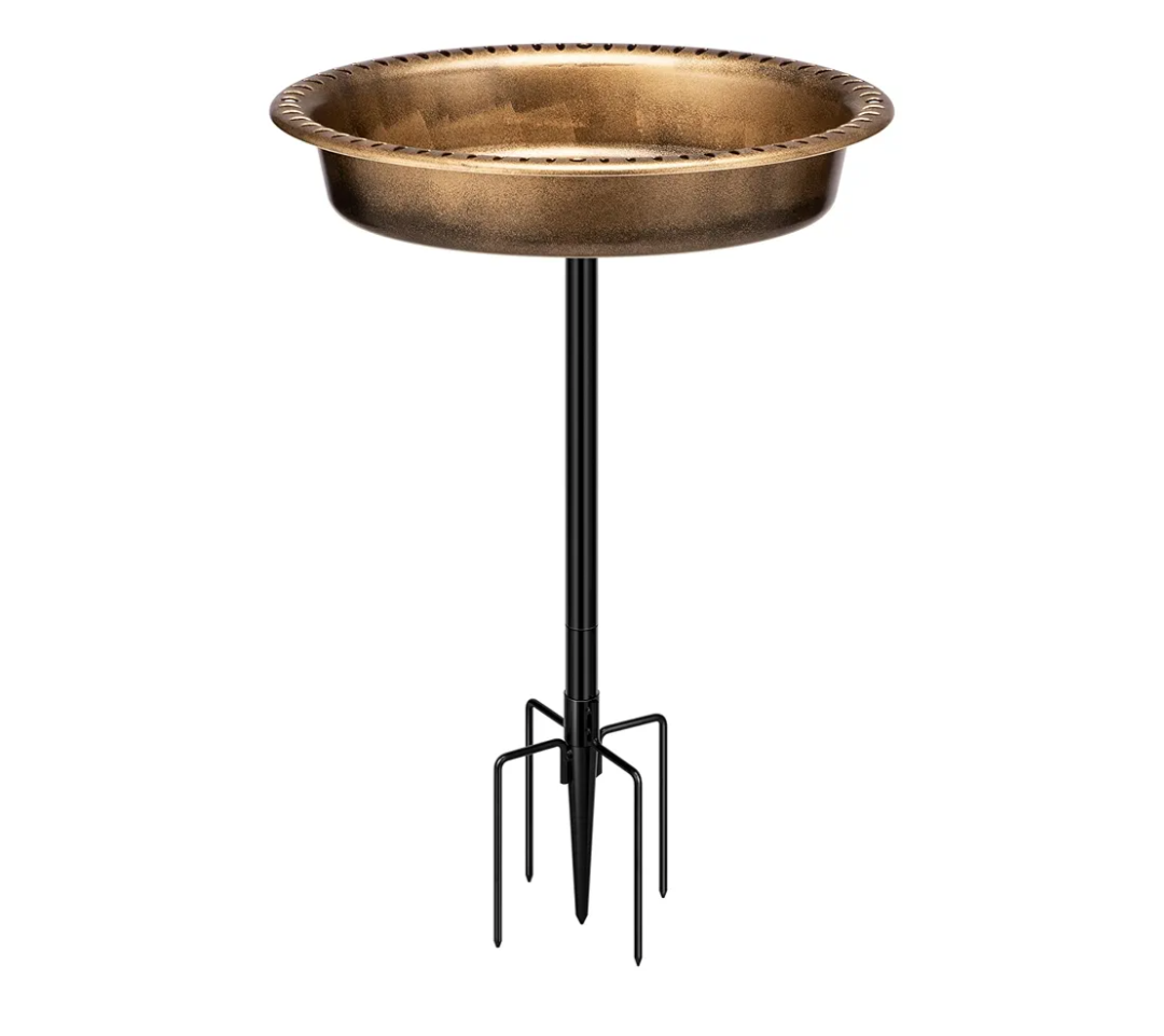 VIVOHOME Oval Polyresin Bird Bath Bowl with Metal Stake, 29 Inch Height Outdoor Freestanding Birdfeeder, Capacity 1.3 Gallons, 5-Pronged Base, Copper