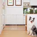 Babelio 31.5-55" No Bottom Bar Baby Gate Extra Wide, 2-in-1 Auto Close Dog Gate for The House, Stairs and Doorways, with Large Walk Thru Door, White