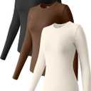 OQQ Womens 3 Piece Long Sleeve Tops Crew Neck Stretch Fitted Underscrubs Layer Tee Shirts 2025 Casual Outfits (Small, Black,coffee,beige)