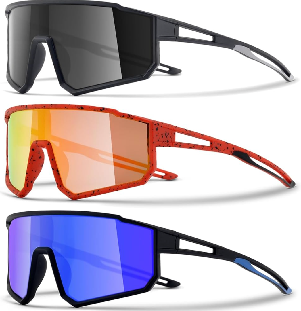 Rycrosdy 1/2/3 pcs Youth Baseball Glasses Boys Girls UV400 Kids Teen Softball Sunglasses Child Young Men Women Bike Football Eyewear - NY2-NY4-NY8, Pack Of 3