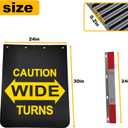 24"x30" Black Polymer Mud Flaps with Warning Sign and 24"x3" Mud Flap Reflector Reflective Tape Fit for Semi Trucks Trailers, 2 Pack