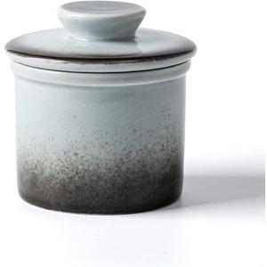 XELA Ceramic Butter Crock, French Butter Dish for Counter, Butter Keeper With Water Line for Spreadable Fresh Butter - Gradient Grey