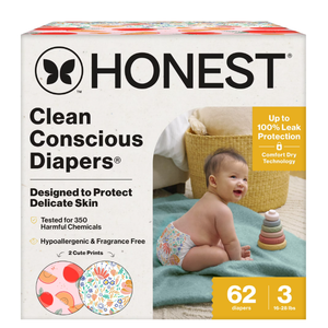 The Honest Company Clean Conscious Diapers Plant-Based Sustainable Wild Thang and Flower Power Club Box Size 3 16-28 lbs 62 Count